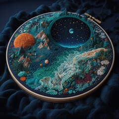 Embroidery of the space, universe, and milky way, illustration made with Generative AI