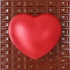 Valentine's Day Background: hearts on a chocolate bar background (3D Rendering)