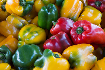Stack of bell peppers in Brazilian market stall