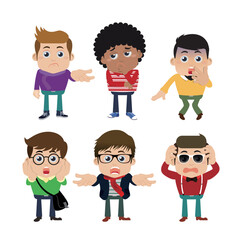 Set of young man characters in hipster fashion clothes