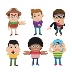 Set of young man characters in hipster fashion clothes