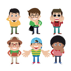 Set of young man characters in hipster fashion clothes