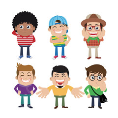 Set of young man characters in hipster fashion clothes