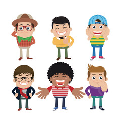 Set of young man characters in hipster fashion clothes