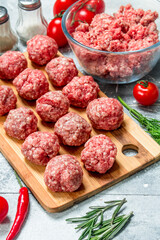 Raw beef meatballs with herbs and spices.