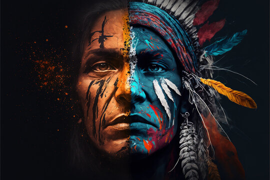 Portrait abstrait d'un autochtone de la communaut&eacute; am&eacute;rindienne, Generative AI