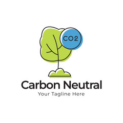 carbon Neutral logo design. green tree and neutral emission concept vector template .free air pollution illustration