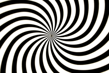 Black and white hypnotic spiral background. Optical illusion swirling pattern for creative design and psychology concepts.