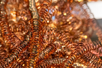 Close-up scene of  brass materials scrap from turning process.