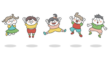 Fototapeta premium ジャンプするかわいい子供たちのイラスト素材