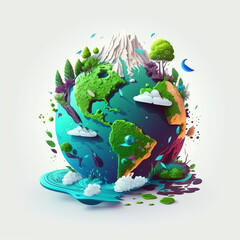 Abstract ilustration about earth planet vegetation, flowers and nature, Generative Ai