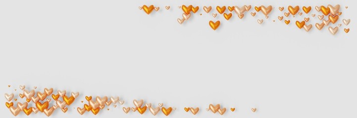 Valentine's Day Background Frame with gold hearts (3D Rendering)