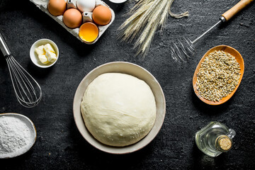 Dough background. Ingredients for dough preparation.
