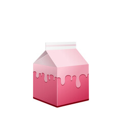 Karton na mleko truskawkowe. Kartonowe opakowanie w różowym kolorze. Wzór pudełka do wykorzystania w wizualizacji projektu. - obrazy, fototapety, plakaty