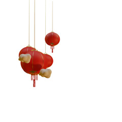 Obraz premium Chinese lanterns. Japanese asian new year red lamps festival 3d chinatown traditional realistic element 3d render set