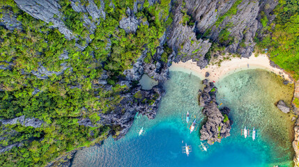High Quality Drone Aerial of The Secret Lagoon In El Nido, Palawan, Philippines