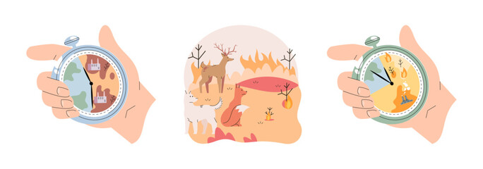 Climate change weather global greenhouse warming risks metaphor concept. Save planet. Compared planet with renewable eco resources consumption global warmings burning alternative. Environment Day