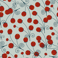Seamless pattern with red berries. Vector file for designs.