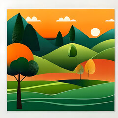 Orange and green tinge of the mountain landscape, nature ai realistic - 562274516