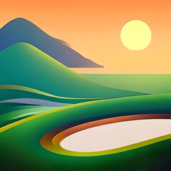 Orange and green tinge of the mountain landscape, nature ai realistic - 562274518