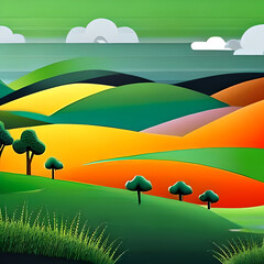 Orange and green tinge of the mountain landscape, nature ai realistic - 562274549