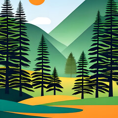 Orange and green tinge of the mountain landscape, nature ai realistic - 562274557