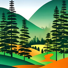 Orange and green tinge of the mountain landscape, nature ai realistic - 562274560