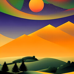 Orange and green tinge of the mountain landscape, nature ai realistic - 562274567