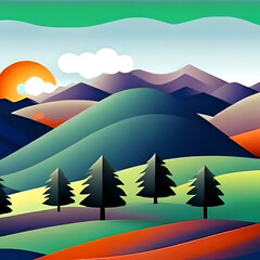 Orange and green tinge of the mountain landscape, nature ai realistic - 562274576