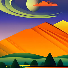Orange and green tinge of the mountain landscape, nature ai realistic - 562274577