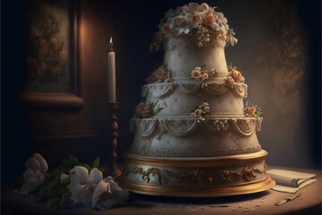 Pi&egrave;ce montr&eacute;e de g&acirc;teau de mariage blanc
