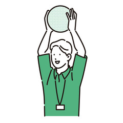 介護イメージ：ボールを使った動きをする男性介護士