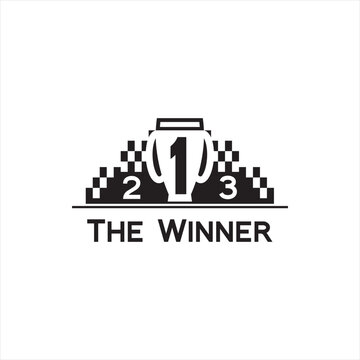 Champion podium illustration vector logo design with trophy.