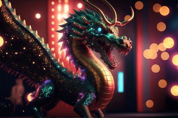 Fototapeta premium An amazing green Chinese dragon. Chinese New Year. Generative AI