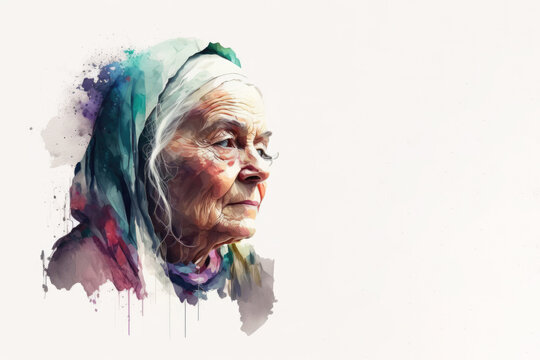 Old Woman Watercolor Painting, Generative Ai Stock Illustration | Adobe  Stock