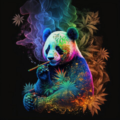 panda smoking marijuana Psychedelic colorful Design - obrazy, fototapety, plakaty