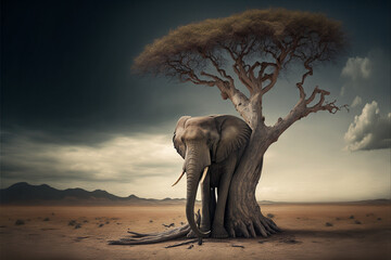 Fototapeta na wymiar Endurance in Adversity: The Elephant in the Desert, A Symbol of Resilience and Adaptation (AI Generated)