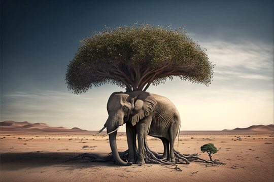 Endurance in Adversity: The Elephant in the Desert, A Symbol of Resilience and Adaptation (AI Generated)