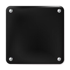 Obraz premium Black square painted plate with screws isolated. Style for graphic and web design, label, template. png