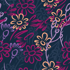Fototapeta na wymiar A set of hand-drawn colors highlighted on a white background. Colored daisies with a marker, a pattern for design.