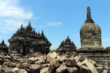 Fototapeta na wymiar Conservation of Plaosan Buddhist temple complex in Java. Taken in July 2022.
