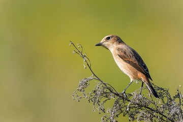 首を傾げるポーズがかわいいノビタキ メス