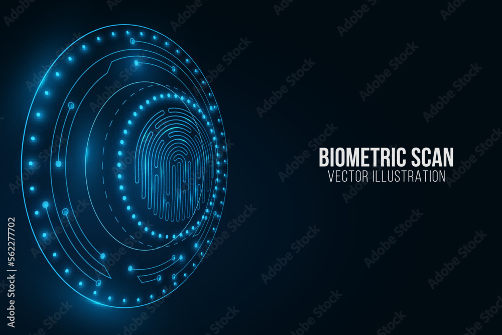 Poster biometric verification. glowing hud with fingerprint for design user interface. storage of network u
