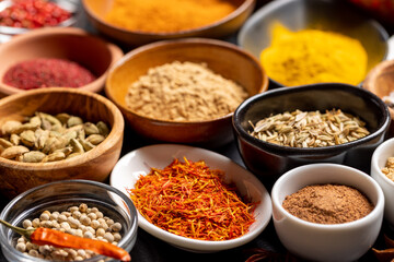 Various spices in bowls