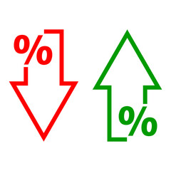 Arrows percentages. Green arrow up. Red down arrow. Vector illustration.