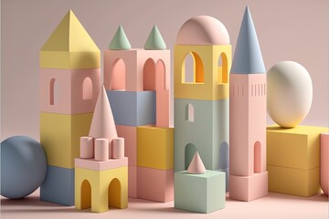 Candyland built in building blocks, colorful pastel tones created with generative ai technology
