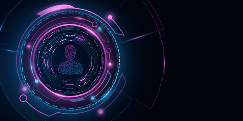 Futuristic user display wtih glowing HUD round. Storage of network user data. Hi-tech design. Vector illustration