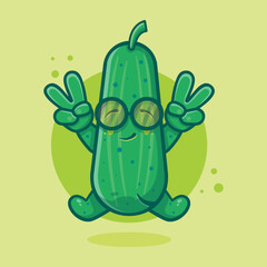 cute cucumber character mascot with peace sign hand gesture isolated cartoon in flat style design