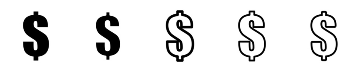 Conjunto de iconos de dólar. Concepto de dinero. Ilustración vectorial