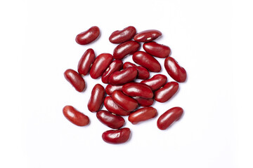 Red beans or kidney bean isolated on white background. top view, flat lay.